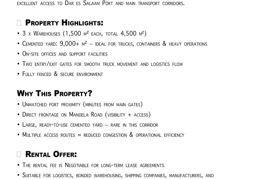 WAREHOUSE & YARD FOR LEASE KURASINI