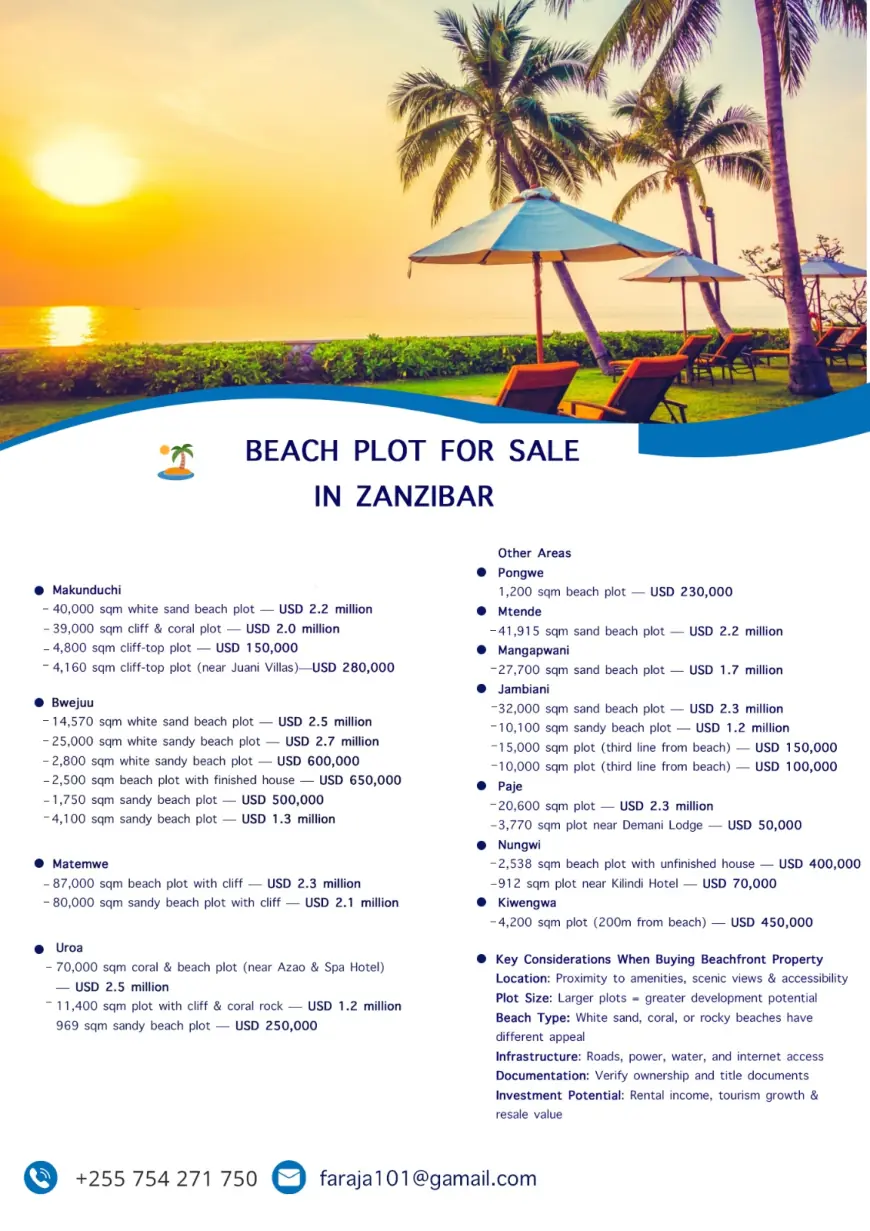BEACH PLOT FOR SALE IN ZANZIBAR